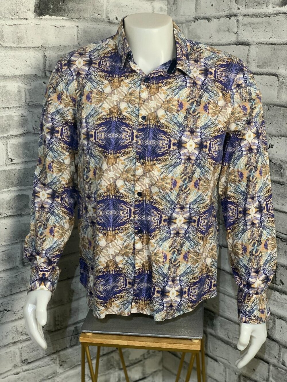 John Lennon Shirt Long Sleeve Casual Button Up Mens L Blue Jellyfish Print Retro